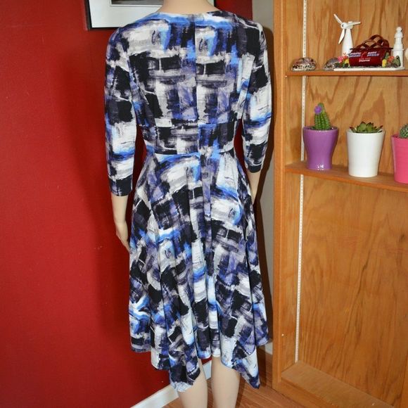 “Simply Vera Vera Wang Abstract Print Midi Dress XS 3/4 Sleeve A-Line Scoop Neck - Picture 9 of 13